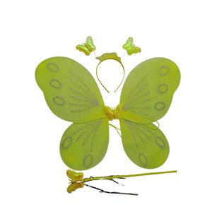 3 in 1 butterfly fairy wing and headband princess hair hoop set girls fancy dress, dressing up ladies party decoration _yellow 