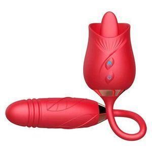 2 in 1 Rose USB Rechargeable G-Spot Vibrator ,Sucking And Thrusting Adult Dildo Sex Toy 2 in 1 rose toy with Licking tongue
