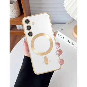 Samsung Galaxy S24 Gold Luxury Electroplate Magnetic Charging Clear Phone Case Cover, Protective Phone Case with Enhanced Connection