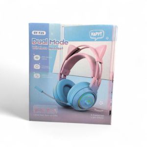 SY-T25 Lomiluskr RGB Cute Cat Ear Wireless Headset with Detachable Mic, Bluetooth/Wired Dual Mode Over Ear Headset, Interchangeable Cat and Deer Ears