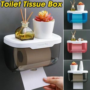 Multifunctional Wall Mounted Toilet Paper Holder & Tissue Box with Storage Shelf - No-Drill Installation & Phone Stand for Bathroom Organization