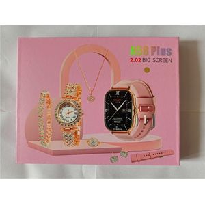 A58 Plus Gold Smartwatch Ladies Gift Set with Ring Necklace and Earrings