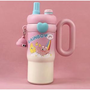  850ml Stainless Steel Ice Thermos Cup Handle Double Drink Cups Straw Cute Boy Girl Students Water Bottles Modern Children