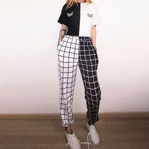 Fashion (Black White)Women Plaid Pajama Pants Sleepwear Sleep Pants Plaid  Pattern High Elasticity Wide Legs Cotton Loose Ladies Pajama Pants Trousers  DOU