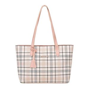 Totes Checkered Print Handbags Large Capacity Shoulder Bag-Beige