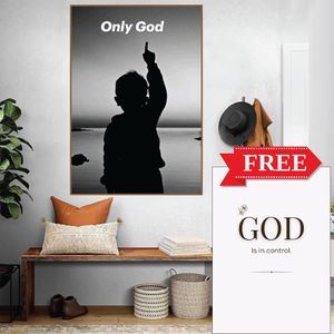 Only God. Inspirational Christian High Quality Wall Decor – Faith Motivation Quote . Framed on White Forex Board + FREE Extra Mini Print 