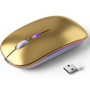 Wireless Bluetooth + 2.4G Dual-mode Rechargeable LED Optical Mouse - (Gold)