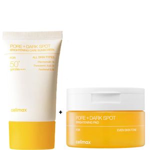 celimax Pore & Dark Spot Care Sunscreen + PORE & DARK SPOT PAD (80 PADS). Protect skin from harmful UV rays, Moisturizes, Brightens, Gently Exfoliates, Remove Dark spots, Hyperpigmentation, Blemishes, Minimizes pores, Purifies, Smooths & Softens