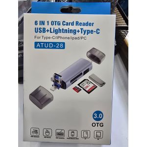 6 in 1 OTG Card Reader – Premium USB, Lightning, Type-C Card Reader for iPhone, PC, and Tablet Use