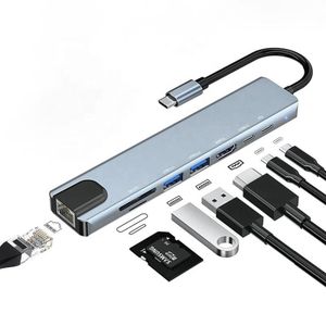 USB C Multiport Dock 8 In 1 Type C Adapter HDMI 4K LAN RJ45