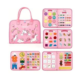 Felt Busy Board, Puzzle Montessori Busy Board Travel Book - Pink