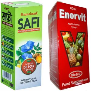Hamdard SAFI 100ml NATURAL DETOX SYRUP + 60ml ENERVIT MULTIVITAMIN SYRUP 