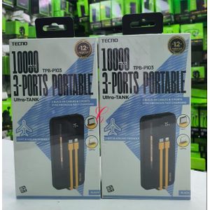 Tecno TPB-103 10,000mAh Ultra Tank Power Bank – LED Display & Durable Build For Everyday Charging
