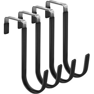 4 Pack Door Hangers Hooks with Rubber Prevent Scratches Heavy Duty Organizer Hooks for Living Room, Bathroom, Bedroom, Kitchen Hanging Clothes, Towels, Hats, Coats, Bags Black
