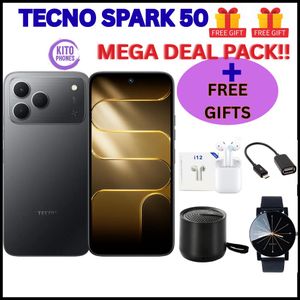 Tecno Spark 50 128GB ROM+ 12GB (4+8)RAM 6.78" SCREEN 120Hz Refresh rate Camera 50MP+FREE GIFTS(WATCH+SPEAKER+OTG CABLE+EARPODS)