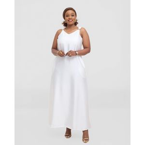 None A-line Satin Maxi Dress-White
