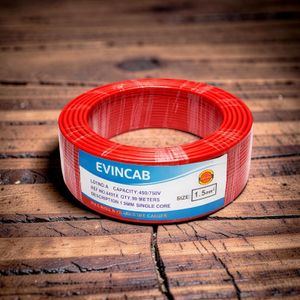 Evin 1.5mm Red Single Core Solid Low Resistance High Conductivity PVC Indoor Electrical Wiring Cable 