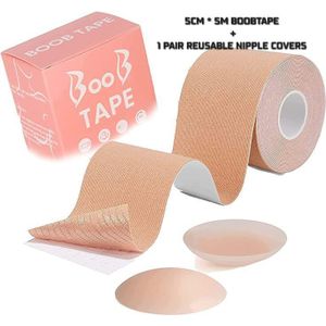 Boobie Tape 5CM x 5M + Reusable Nipple Covers – Invisible Breast Lift Tape, Lightweight Support for Strapless Outfits