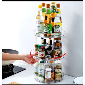 360° Rotating Cabinet Organizer – 3 Layer Spice Rack & Makeup Storage Stand