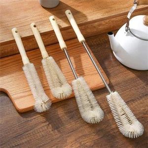 4pcs Long Bottle Cleaning Brushes – Wooden Handle Thermos and narrow neck cleaner set