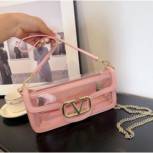Transparent Luxury Shoulder Bag for Women – Clear Designer Style Handbag (Pastel Pink)
