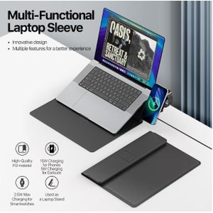 Dux Ducis PU Leather Laptop Bag 13.6 to 14 inch with Wireless Charger Foldable Laptop Stand Magnetic Wireless Charger Pad AirQ - Black