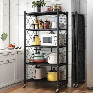 5-Tier Foldable Storage Shelves With Wheels, Folding Metal Rack Shelving Unit, Heavy Duty No Assembly Organizer Shelf For Garage, Kitchen and  Basement