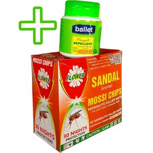Ballet Mosquito Repellent Jelly MOISTURIZING SOFT & SMOOTH + Flower SANDALWOOD SCENTED MOSSI CHIPS REFILL PACK 30 NIGHTS nk