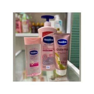 Vaseline 3 in 1 Brightening Package: Intensive Care Vitamin B3 Body Oil 200ML + Daily Brightening Even tone Lotion 600ML+ Gluta-Hya Dewy Radiance Serum Burst Lotion