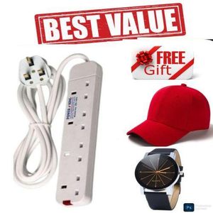 Powermax Power King power extention // Heavy Duty// Power Socket Extension Cable,4WAY, + Free Cap and Watch