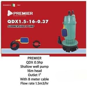 Premier QDX 0.5HP AC Water Pump – Submersible, 16m Head for Shallow Wells