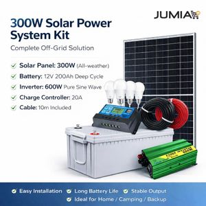 Solarmax 300 WATTS FULLKIT 300WATTS PANEL+200AH BATTERY+1000 WATTS INVERTER+30A CONTROLLER+4 BULBS+10M CABLE