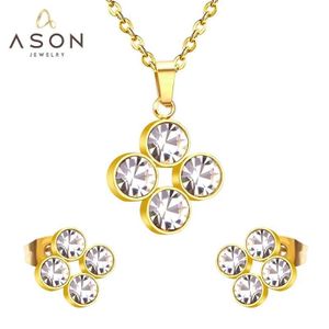 Ason Ladies stainless steel Non-Fade necklace plus matching earrings set
