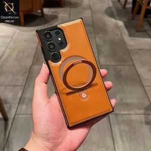 Pu Case for Samsung Galaxy S25 Ultra Leather Wireless Charging Magnetic Adsorption Shell with Stand 