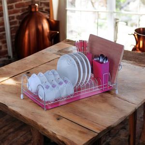 High Quality Stainless Steel Low Dish Rack Kitchen Sink Dish Drainer Rust Proof Plate Drying Rack with Cutlery Holder Space Saving Kitchen Organizer