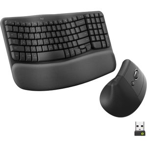 Logitech Wave Keys & Lift Combo (920-013635) – Ergonomic Wireless Keyboard & Vertical Mouse, Bluetooth + USB Receiver, Cushioned Palm Rest, Multi-Device, Graphite