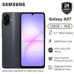 Samsung Galaxy A07 128GB+4GB MTK Helio G99 6.7Inch 90Hz 50MP Dual Camera 5000mAh 25W Type-C Charge Android 15 Smart Phones IP54 Waterproof Side Fingerprint Smartphone