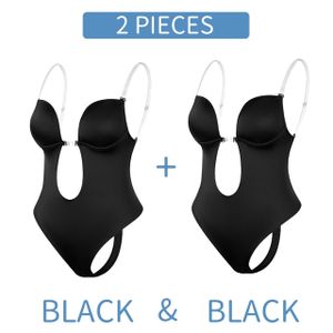 Generic Bodysuit Shapewear Deep V_Neck Body Shaper Backless U Plunge Thong  Shapers Waist Trainer Women Clear Strap Padded Push Up Corset(#Two Pieces  Black) @ Best Price Online