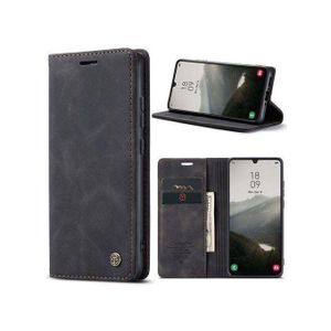 Caseme TECNO SPARK 30C LEATHER FLIP CASE WITH CARD POCKETS, MAGNETIC CLOSURE AND KICKSTAND (BLACK)