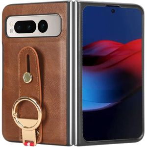 Org Case for Google Pixel Fold Case with Ring, Wrist Strap + Stand, Necklace Mobile Phone Cover with Strap, PU Leather Cases for Google Pixel Fold