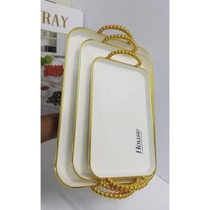 Set Of 3 Rectangular  Serving Tray / Platters With  Gold Handles