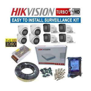 Hikvision 8 Build Cost-Effective & Energy Efficient 1080P Full HD 2MP CCTV Cameras Complete System Kit With 100M RG59 Cable +8Channel DVR Machine-White