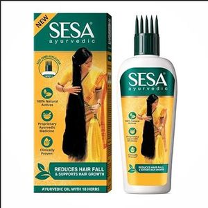 Sesa Ayurvedic Hair Oil With Bhringraj & 17 Rare Herbs With Coconut Oil and 4 Nourishing For Hair Growth Help Control Hair Fall with Easy Applicator For Women and Men (200 ml