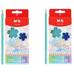 M&G Two sets of Hexagonal crayons - set of 12 bright blue-green colours