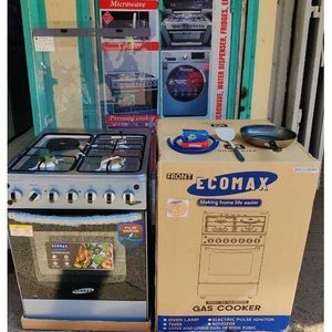 Ecomax 60*60 standing 3 + 1 cooker With Free Gas Pipe, Spatula, Frying Pan, 13Kg Regulator & Clips Available in color black and silver