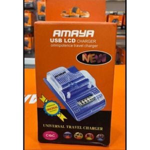 Amaya Universal Travel Battery Charger USB Wall Charging with LCD Display for Mobile Phone Camera Old Phones Batteries Terminals - Assorted