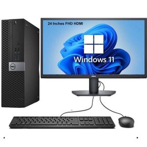 Refurbished OptiPlex Desktop PC Bundle – Intel Core i5 6th Gen, 8GB RAM, 256GB SSD + 500GB HDD, 24" Full HD Monitor, Wired Keyboard & Mouse, Windows 11 Pro – Complete Business, Home Office & Student Computer Setup