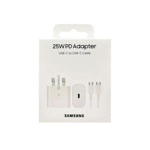 Samsung 25W Super Fast Charger Adapter With Type C To C Output For Galaxy A05, A05s, A14, A15, A23, A24, A25, A33, A34, A35, A53, A54, A55, A73, A74, A75 - White.