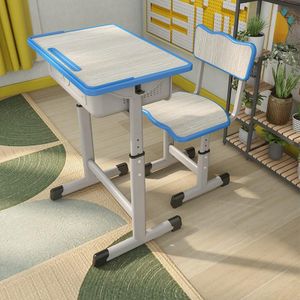 Height Adjustable Kids Study Desk & Chair Set with Storage Drawer – Wooden Top, Metal Frame (Blue/White)