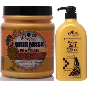 Perfect Cosmetics Brazilian Keratin Hair Straightening and Repair Shampoo and Conditioner (1000ml),PLUS a Hair Mask (1000ml),Enriched with Silk Protein, For Shiny,Healthy Looking Hair.